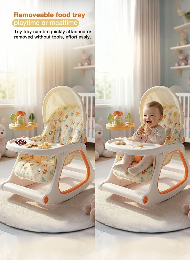 BAYBEE 3 in 1 Baby Rocker & Feeding Chair | Baby Rocking Chair for Kids with Soothing Rocking Motion, Adjustable Recline, Removable Food & Toy Tray, Safety Harness | Baby Rocker for Kids 0 to 3 Years Beige - Image 5